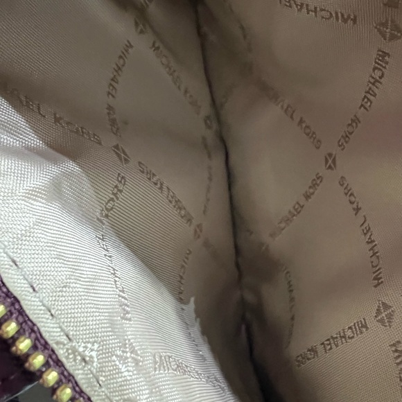 Michael Kors Jet Set Double Zip Wallet Phone Case Wristlet Merlot Leather Gold - Picture 7 of 10